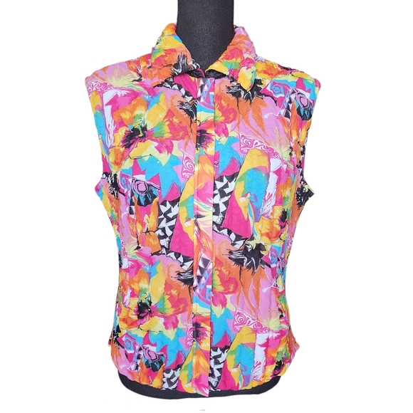 UbU Rainbow Colorful / Black Stretchy Puff Reversible Vest Women's Size L - Picture 2 of 11